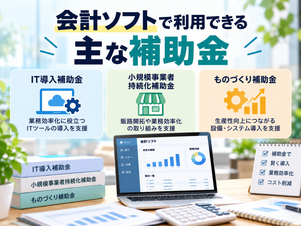 会計ソフトで利用できる主な補助金の種類とITツール導入支援を解説