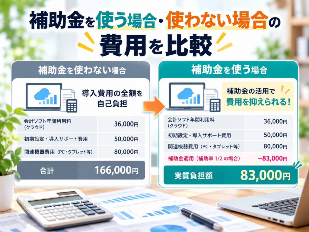 会計ソフト導入で補助金を使う場合と使わない場合の費用
