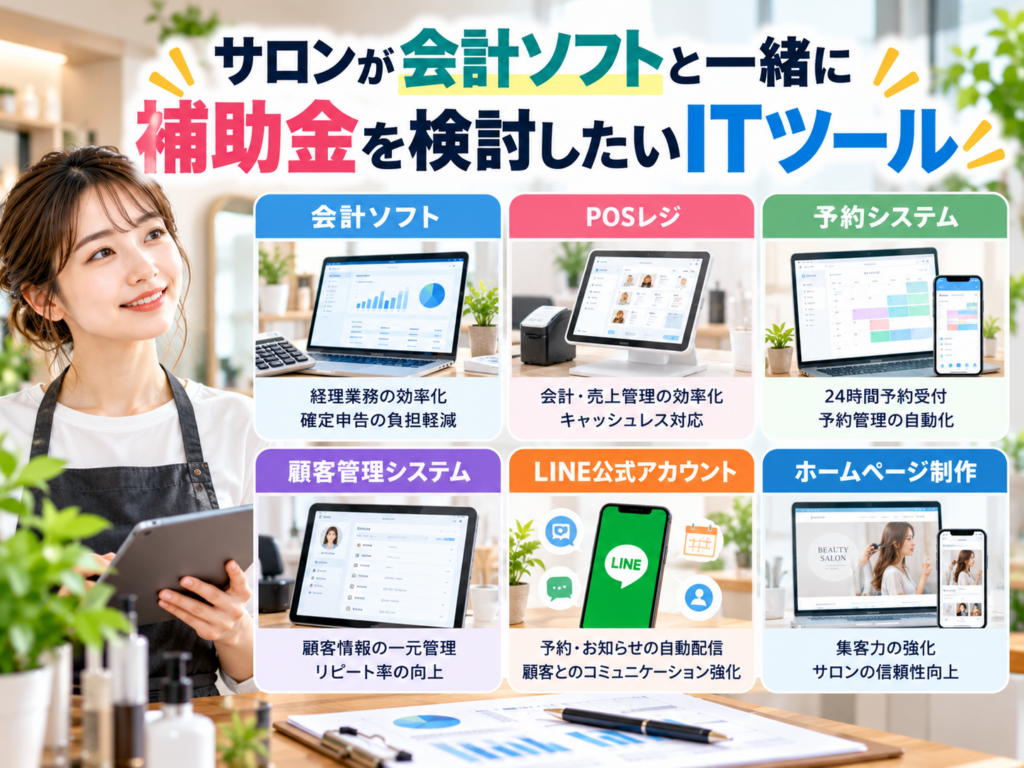 サロンが会計ソフトと一緒に補助金活用を検討したいPOSレジや予約システムなどのITツールを紹介