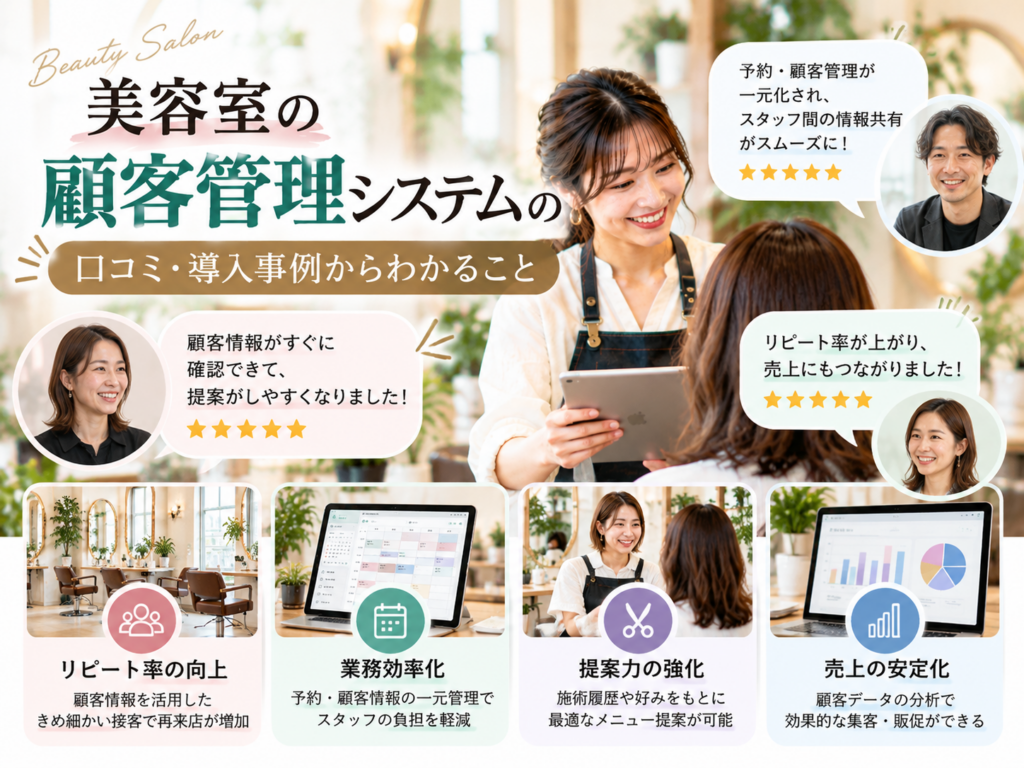 美容室の顧客管理システムの口コミ・導入事例｜業務効率化・リピート率向上・顧客情報の活用を解説
