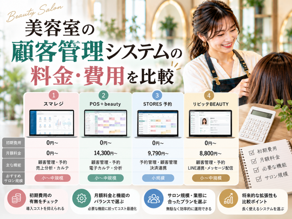 美容室の顧客管理システムの料金・費用を比較｜初期費用・月額料金・機能・選び方を解説