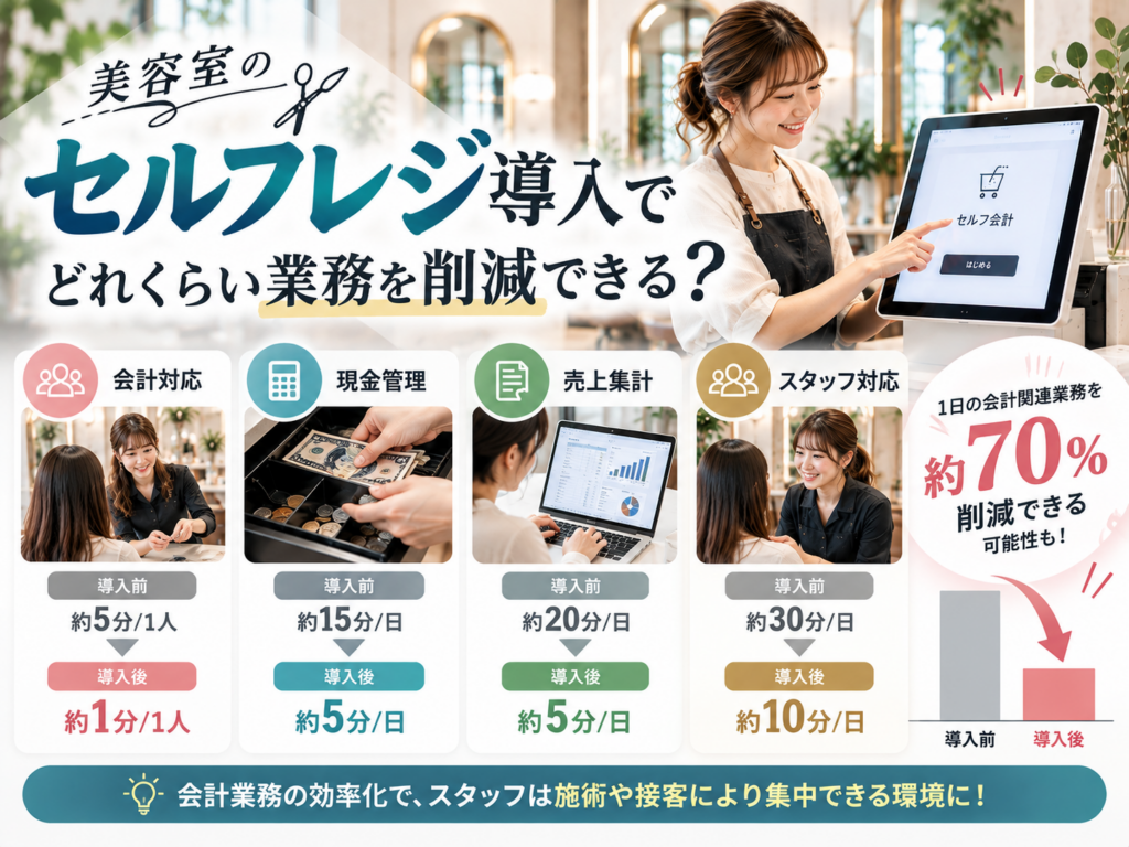 美容室のセルフレジ導入による業務削減効果|会計対応・現金管理・売上集計・スタッフ業務の効率化を比較