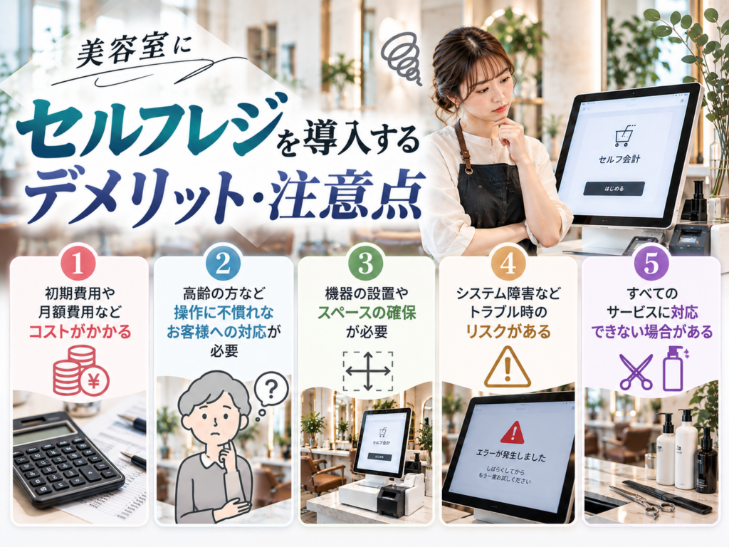 美容室にセルフレジを導入するデメリット・注意点|初期費用・操作に不慣れなお客様への対応・設置スペース・システム障害などを解説