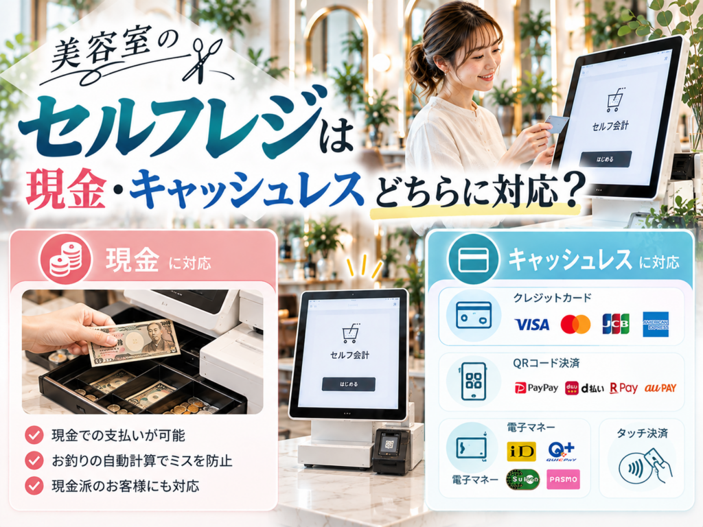 美容室のセルフレジは現金・キャッシュレス決済に対応できる?自動釣銭機・クレジットカード・QRコード決済・電子マネーの違いを解説