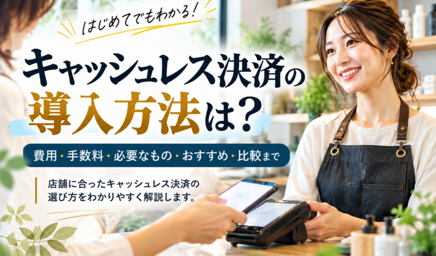 キャッシュレス決済の導入方法を解説するアイキャッチ画像｜費用・手数料・必要なもの・おすすめサービスの比較