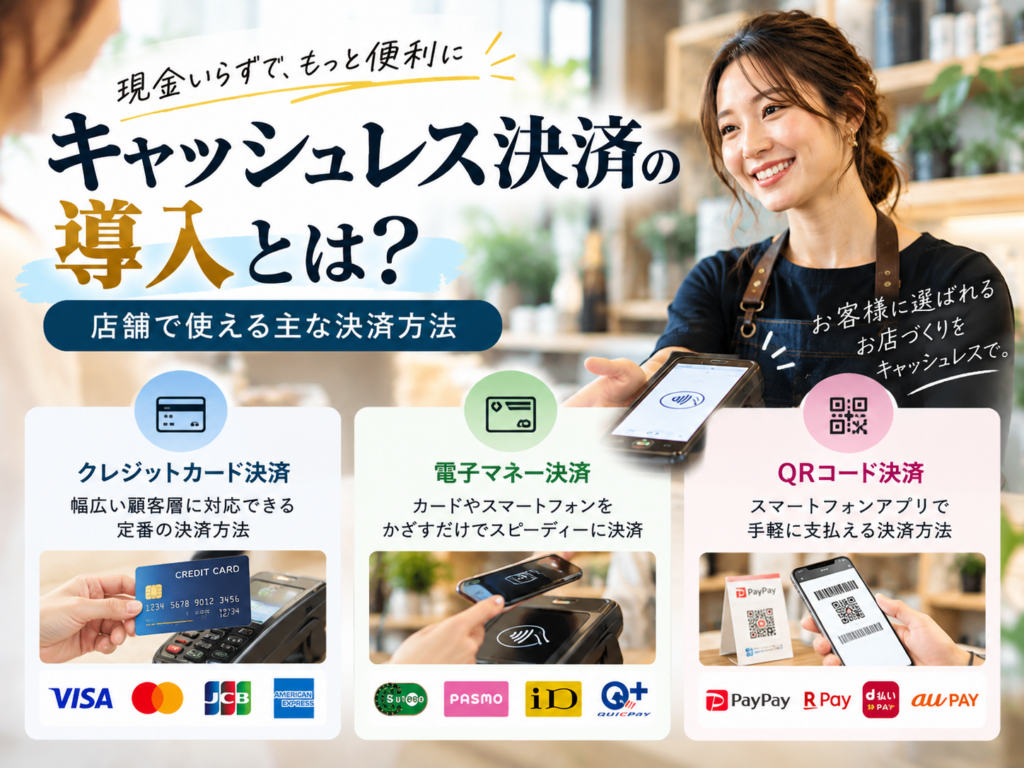 キャッシュレス決済の導入とは？店舗で使えるクレジットカード・電子マネー・QRコード決済の種類と特徴を解説