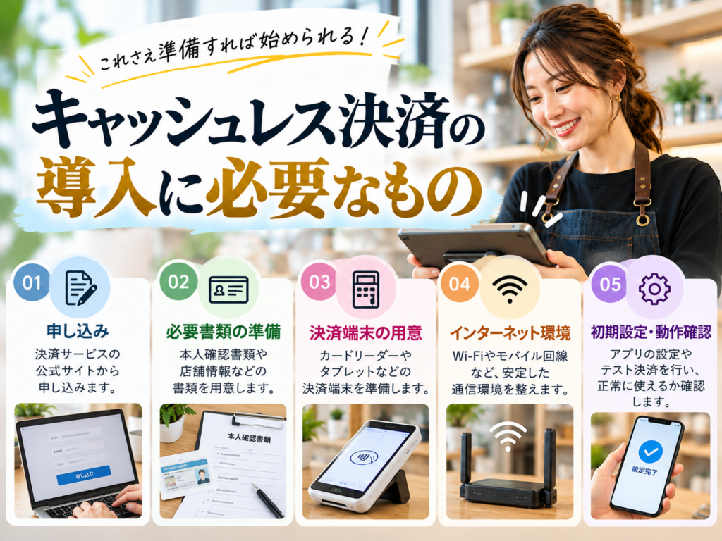 キャッシュレス決済の導入に必要なもの｜申し込み・本人確認書類・決済端末・インターネット環境・初期設定を解説