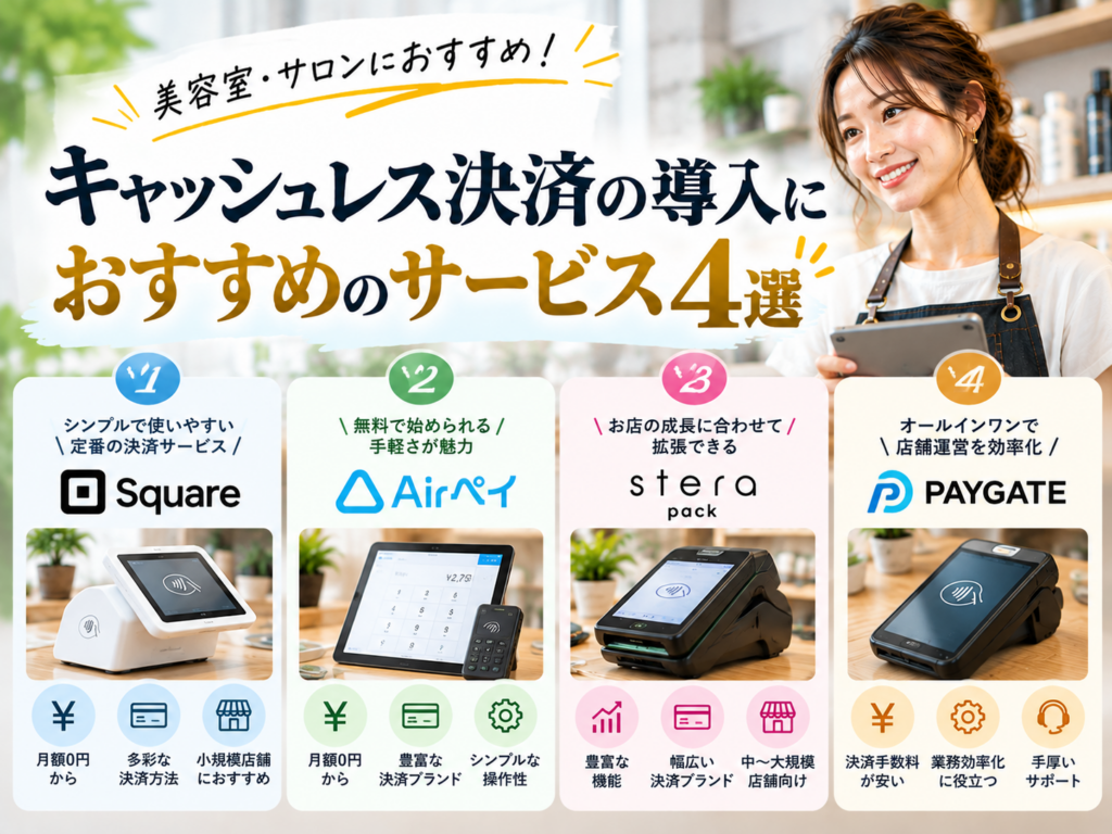 キャッシュレス決済の導入におすすめのサービス4選｜Square・Airペイ・stera pack・PAYGATEの特徴を比較