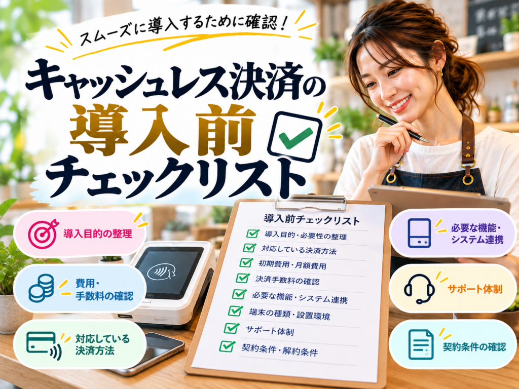 キャッシュレス決済の導入前チェックリスト｜対応決済方法・初期費用・決済手数料・必要な機能・端末環境・サポート体制の確認項目