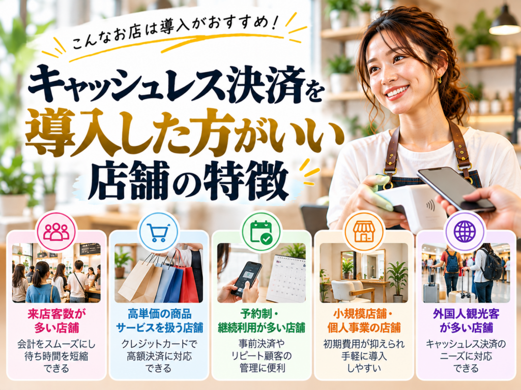 キャッシュレス決済を導入した方がいい店舗の特徴｜来店客数が多い店舗・高単価サービス・予約制店舗・個人事業主・外国人観光客が多い店舗