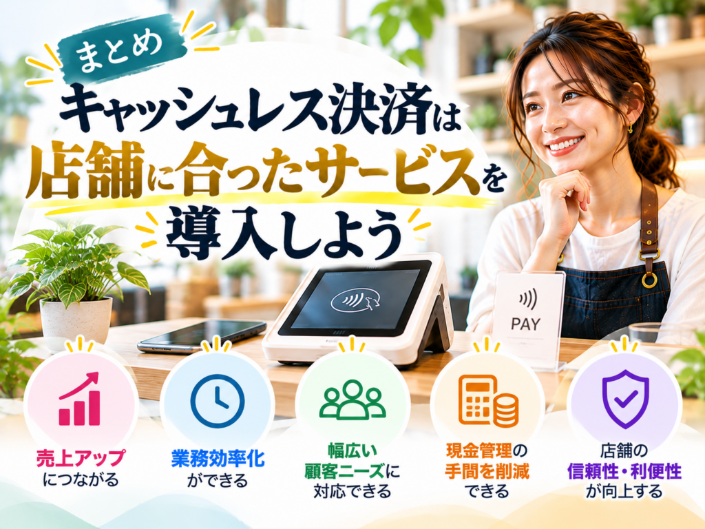 キャッシュレス決済は店舗に合ったサービスを導入しよう｜売上アップ・会計業務の効率化・顧客満足度向上・現金管理の負担軽減を解説