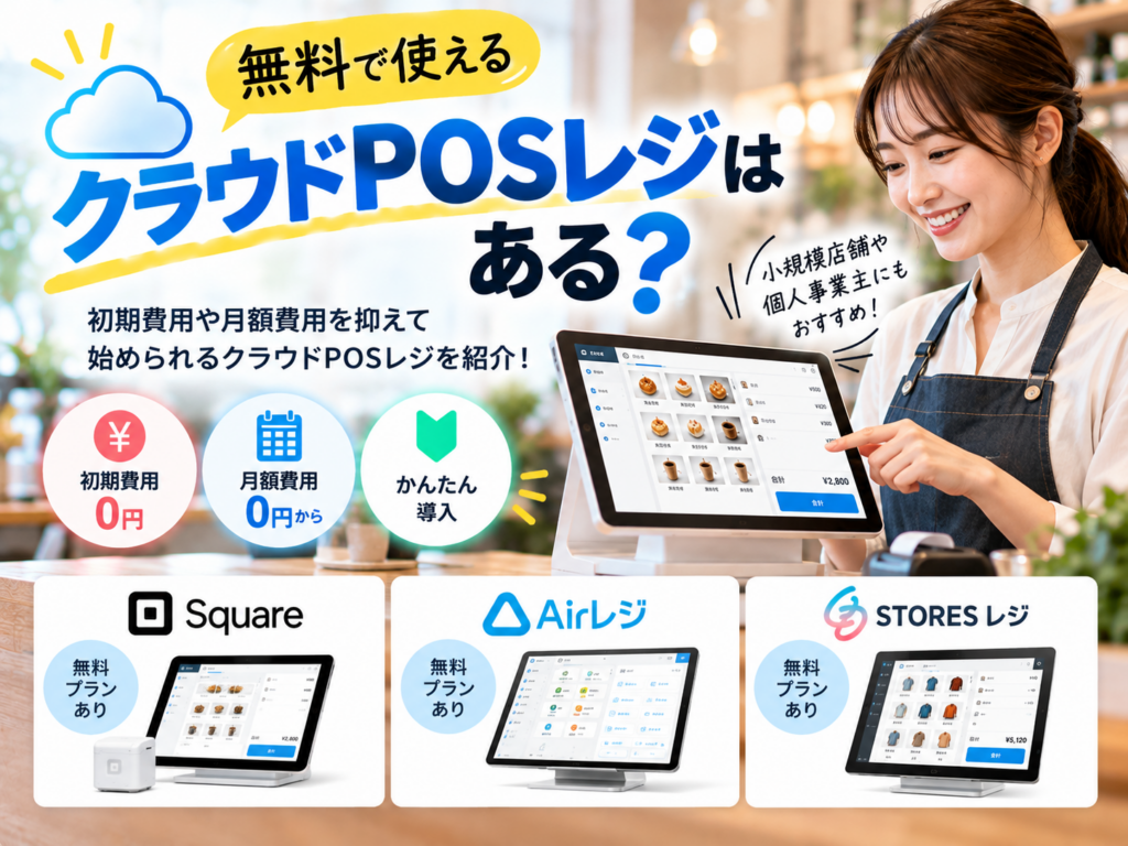 無料で使えるクラウドPOSレジを比較|Square・Airレジ・STORES レジの無料プランと導入費用を紹介