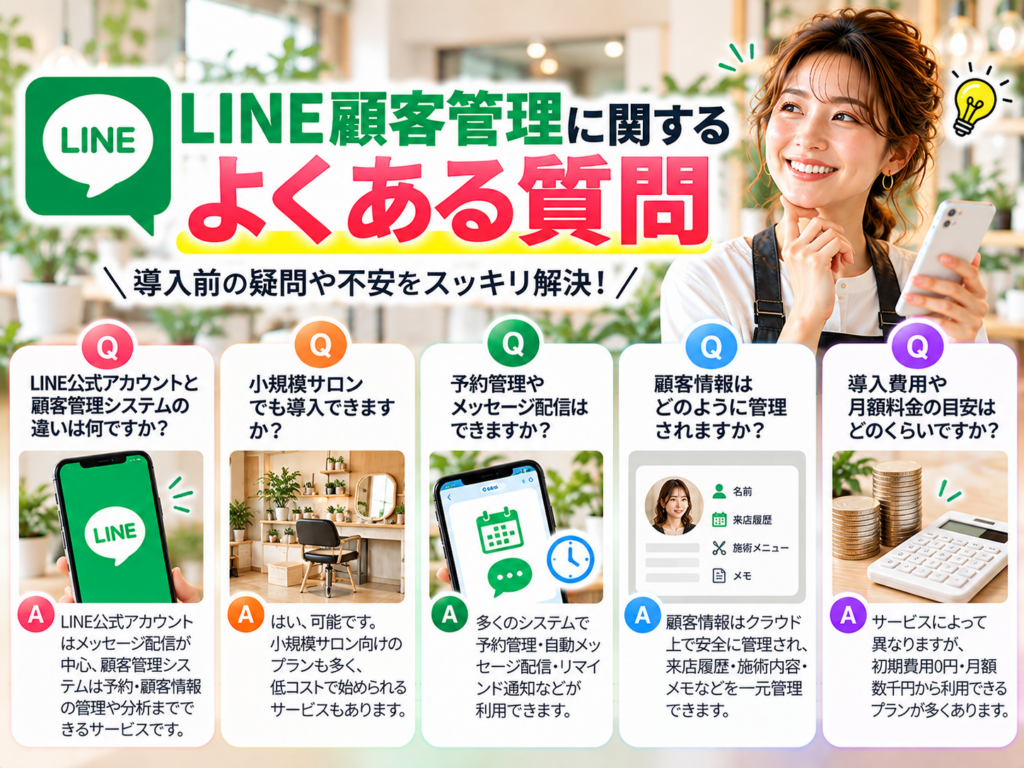 LINE顧客管理に関するよくある質問｜公式アカウントとの違い・小規模サロンへの導入・予約管理・顧客情報・料金を解説