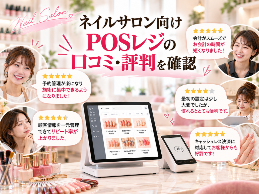 ネイルサロン向けPOSレジの口コミ・評判を確認｜会計・予約管理・顧客管理・キャッシュレス決済に関する利用者の評価