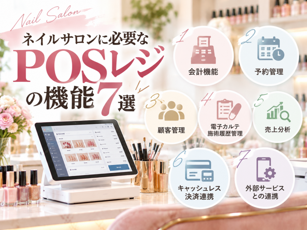 ネイルサロンに必要なPOSレジの機能7選｜会計・予約管理・顧客管理・電子カルテ・売上分析・キャッシュレス決済・外部サービス連携を解説