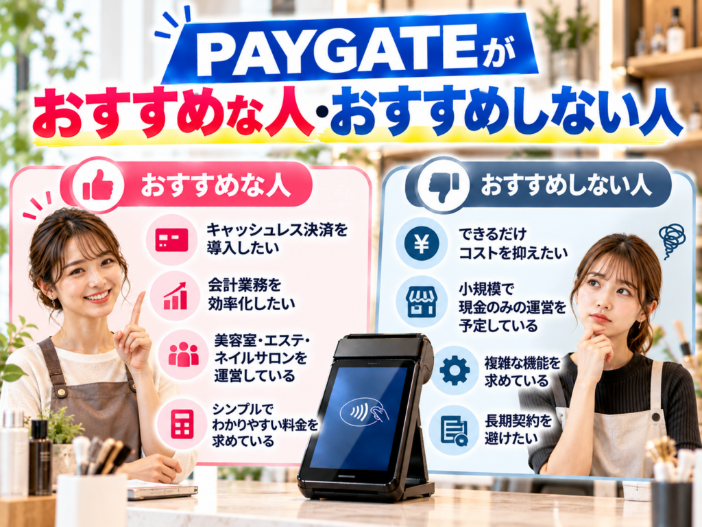 PAYGATEがおすすめな人・おすすめしない人｜キャッシュレス決済の導入目的・料金・機能・店舗規模から比較