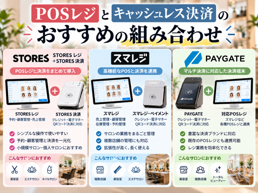 POSレジとキャッシュレス決済のおすすめの組み合わせ3選|STORES レジ+STORES 決済・スマレジ・PAYGATEの特徴と連携メリット