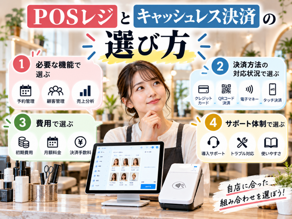 POSレジとキャッシュレス決済の選び方|必要な機能・対応決済方法・導入費用・サポート体制の4つの比較ポイント