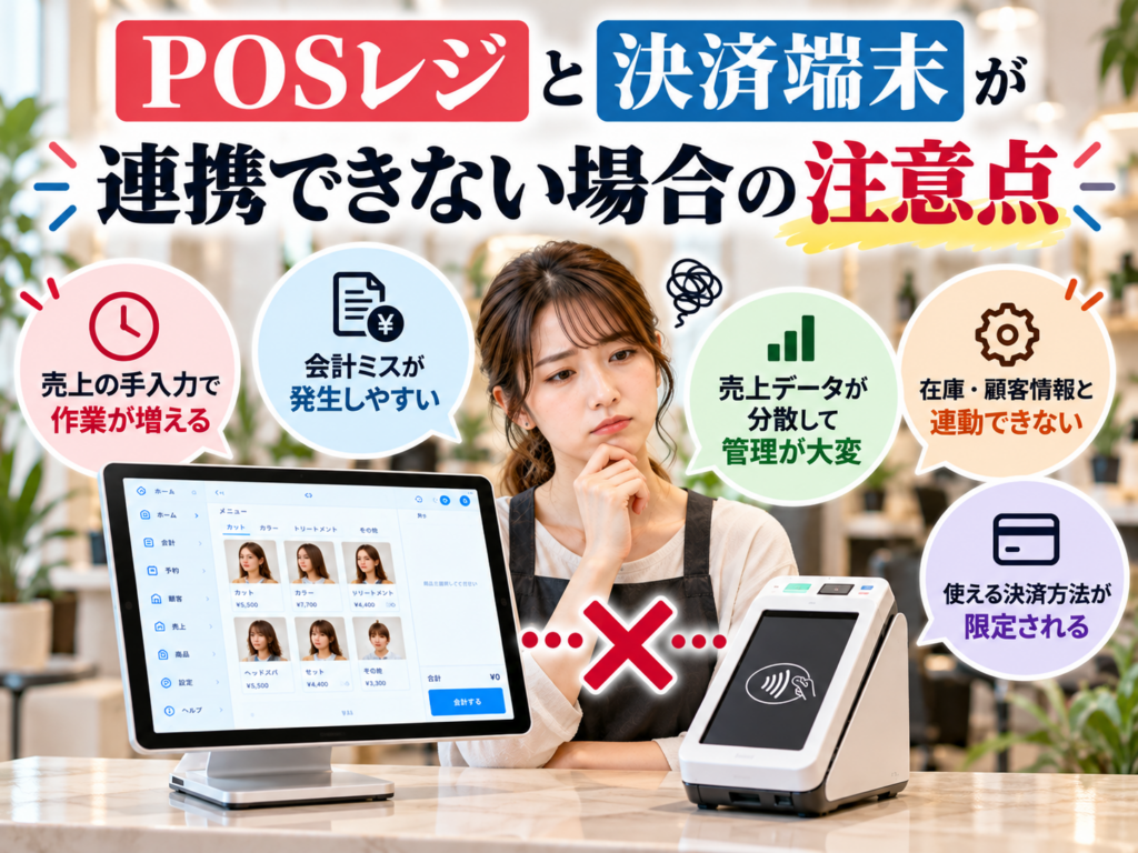 POSレジと決済端末が連携できない場合の注意点|手入力による会計ミス・売上データの分散・顧客管理への影響