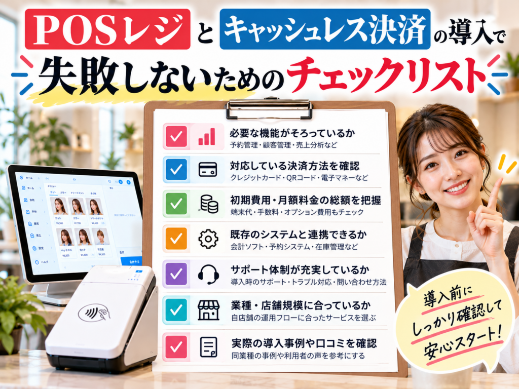 POSレジとキャッシュレス決済の導入で失敗しないためのチェックリスト|必要な機能・対応決済・導入費用・システム連携・サポート体制の確認ポイント