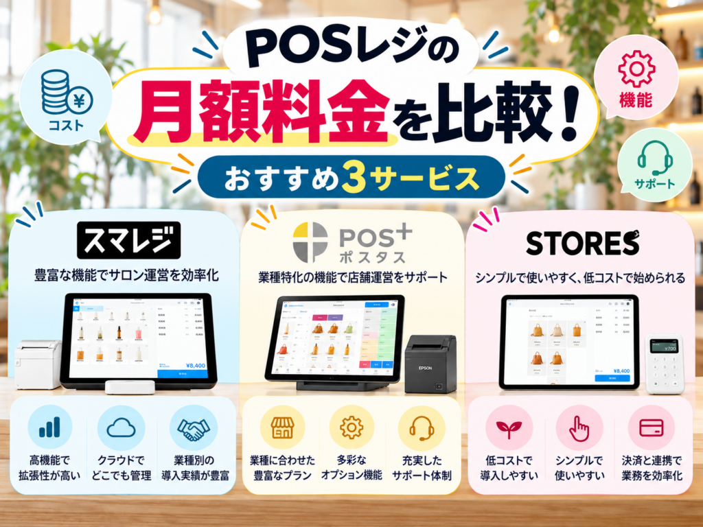 POSレジの月額料金を比較!スマレジ・POS+・STORES レジのおすすめ3サービスの特徴や機能を紹介
