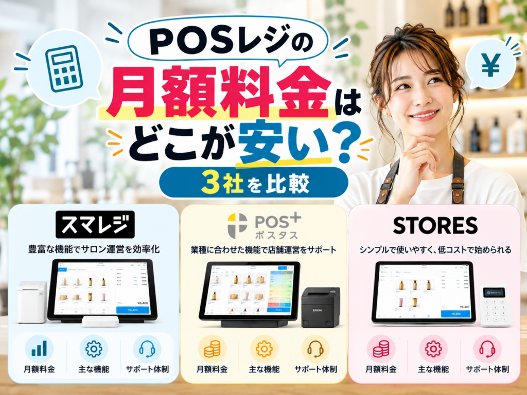 POSレジの月額料金はどこが安い？スマレジ・POS＋・STORES レジの3社を料金・機能・サポート体制で比較
