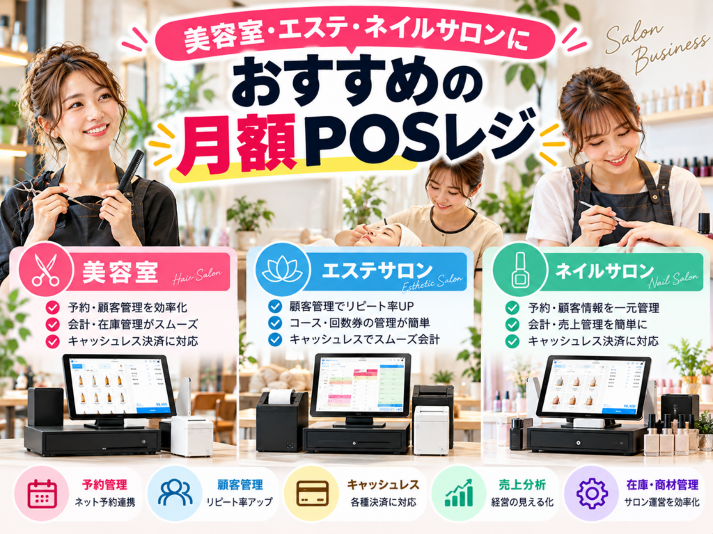 美容室・エステ・ネイルサロンにおすすめの月額POSレジ|予約管理・顧客管理・キャッシュレス決済・売上分析などの機能を紹介