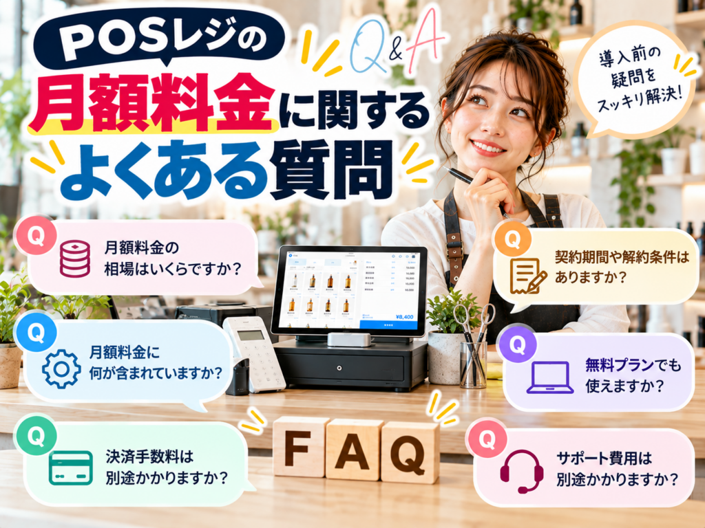 POSレジの月額料金に関するよくある質問|費用相場・無料プラン・決済手数料・契約期間・解約条件・サポート費用を解説