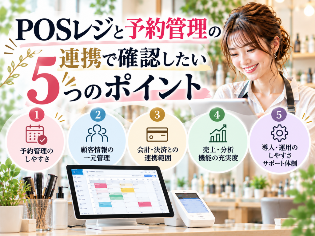 POSレジと予約管理の連携で確認したい5つのポイント|予約管理・顧客情報・会計連携・売上分析・導入サポートの比較