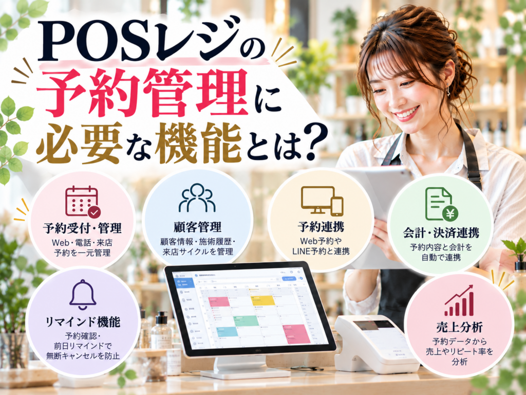 POSレジの予約管理に必要な機能を解説|美容室・サロン向けの予約受付・顧客管理・予約連携・会計連携・リマインド・売上分析
