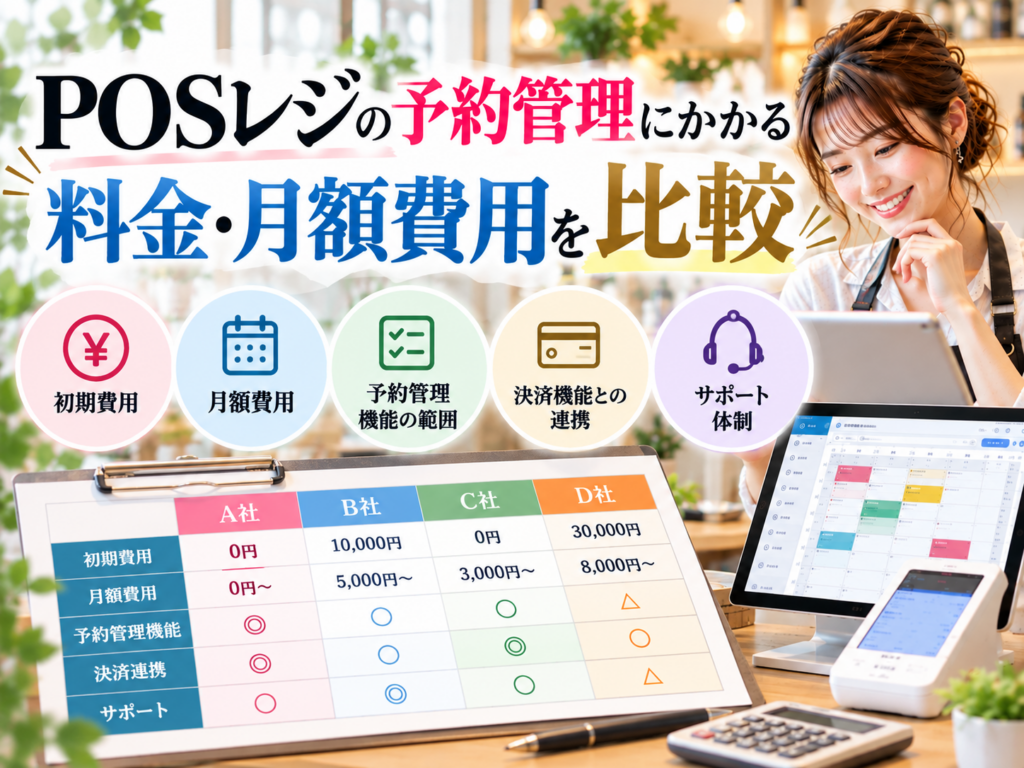 POSレジの予約管理にかかる料金・月額費用を比較|初期費用・予約管理機能・決済連携・サポート体制の比較
