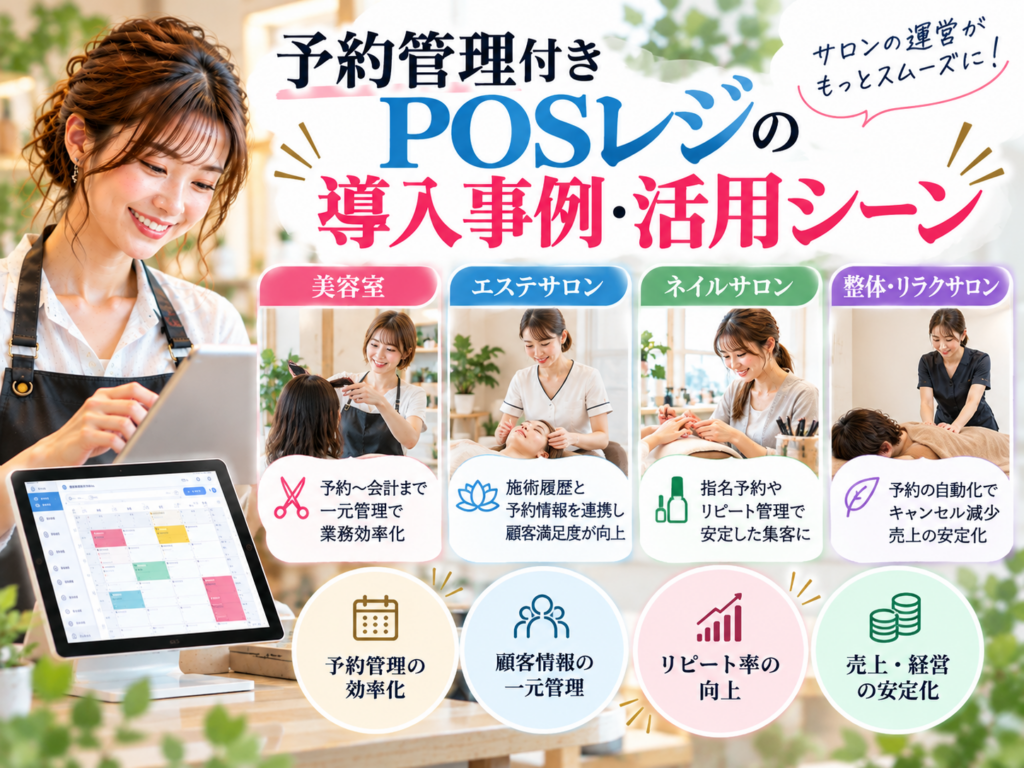予約管理付きPOSレジの導入事例・活用シーン|美容室・エステ・ネイルサロン・リラクゼーションサロンでの予約管理や顧客管理
