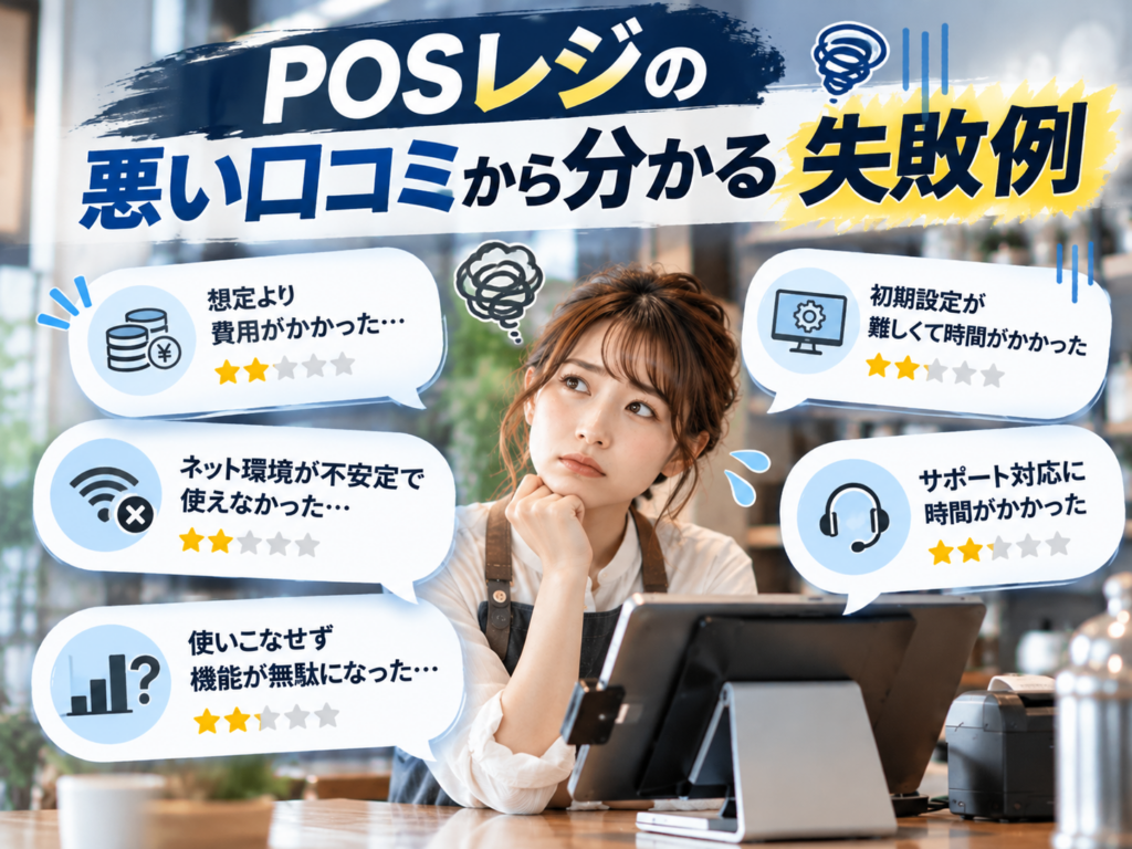 POSレジの悪い口コミから分かる失敗例|想定外の費用・初期設定の難しさ・通信トラブル・サポート対応の問題を解説