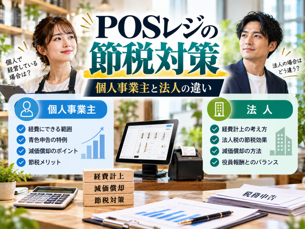 POSレジの節税対策を個人事業主と法人で比較｜経費計上・青色申告・減価償却の違いを解説