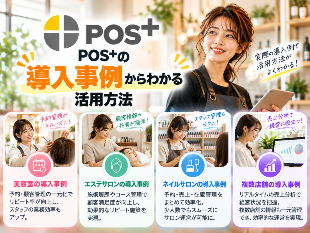 POS＋（ポスタス）の導入事例からわかる活用方法｜美容室・エステ・ネイルサロン・複数店舗での予約管理や顧客管理、売上分析を紹介