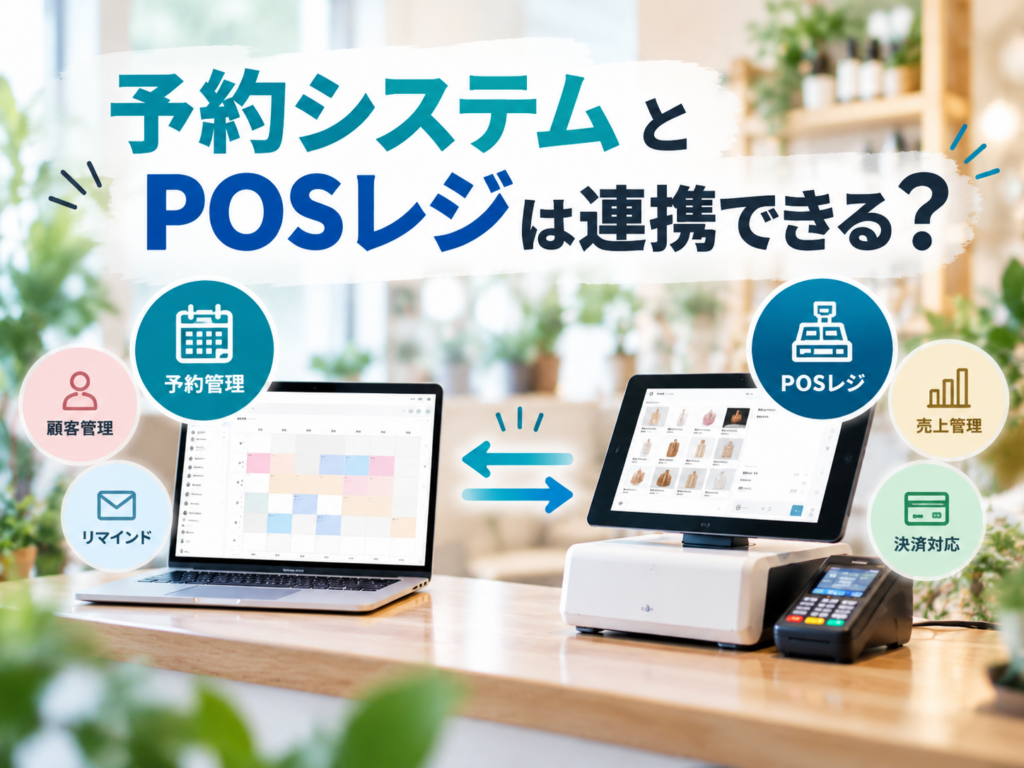 予約システムとPOSレジの連携による予約管理・顧客管理・売上管理のイメージ