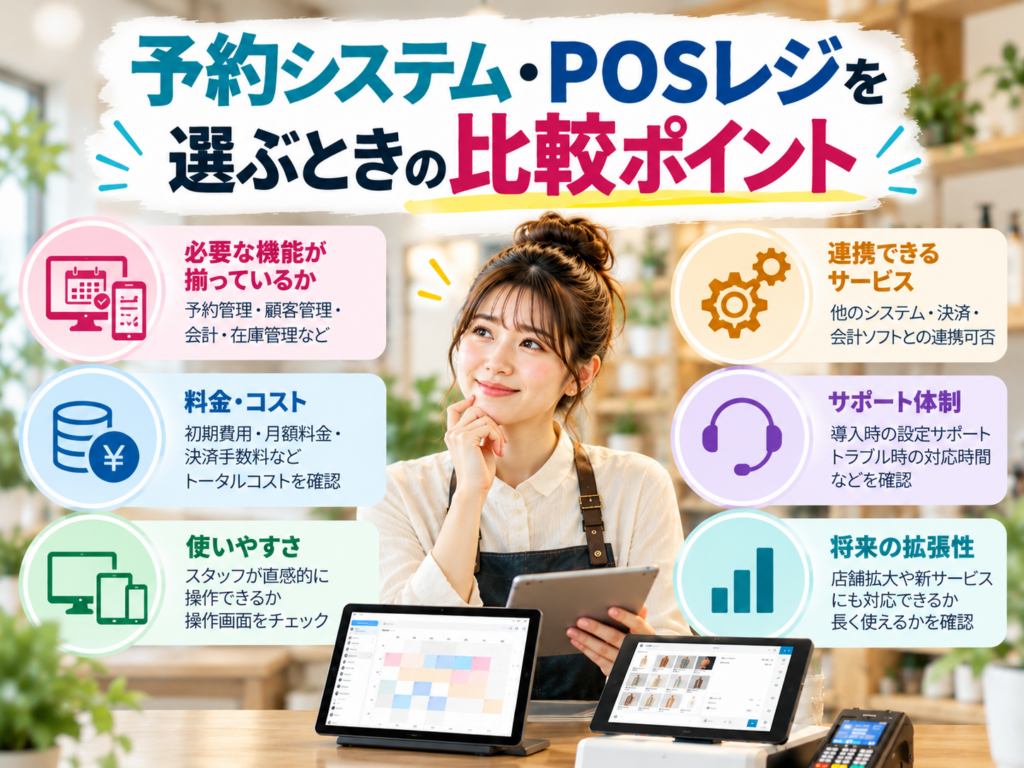 予約システム・POSレジを選ぶときの機能・料金・連携・サポート比較ポイント