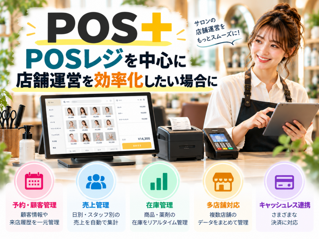 POS＋でPOSレジを中心に予約・顧客・売上管理など店舗運営を効率化