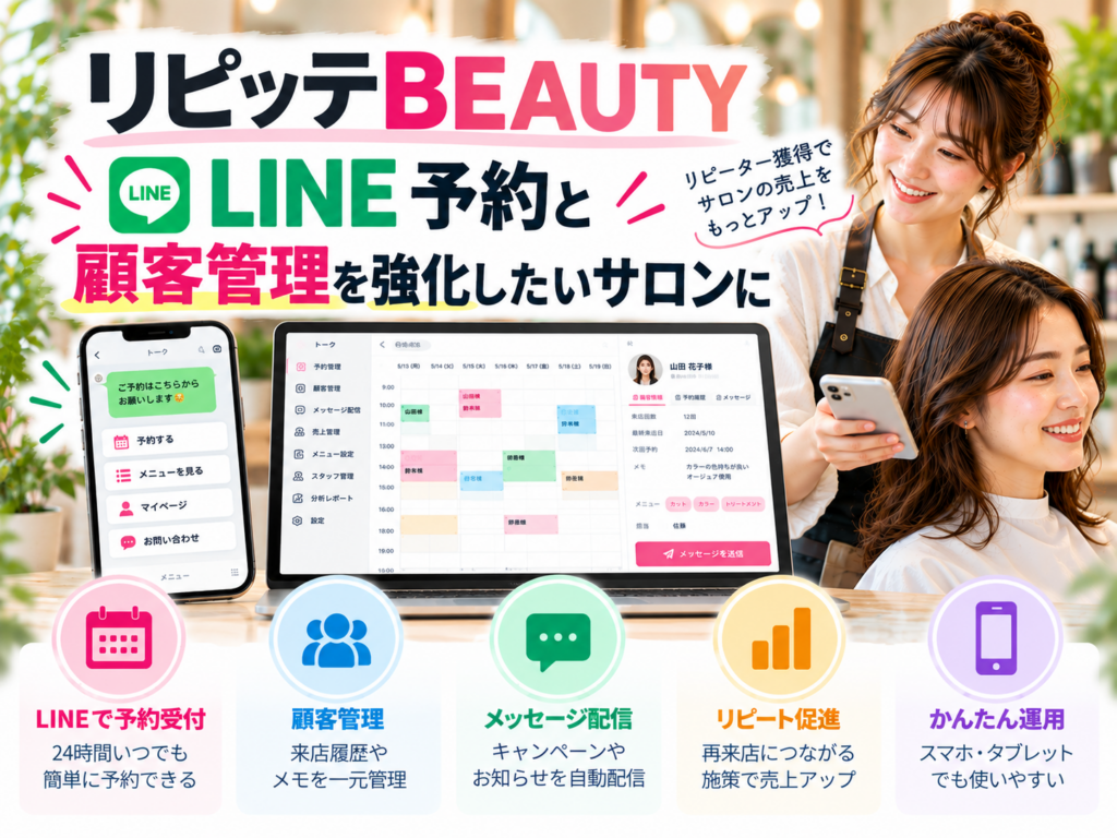 リピッテBEAUTYでLINE予約・顧客管理・リピート促進を効率化