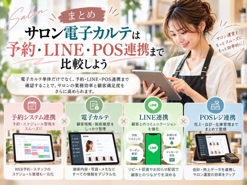 サロン電子カルテの比較ポイント｜予約・LINE・POSレジ連携でサロン業務を効率化