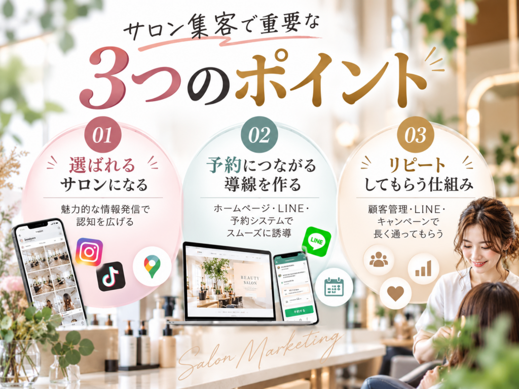 サロン集客で重要な3つのポイント｜認知・予約導線・リピート施策