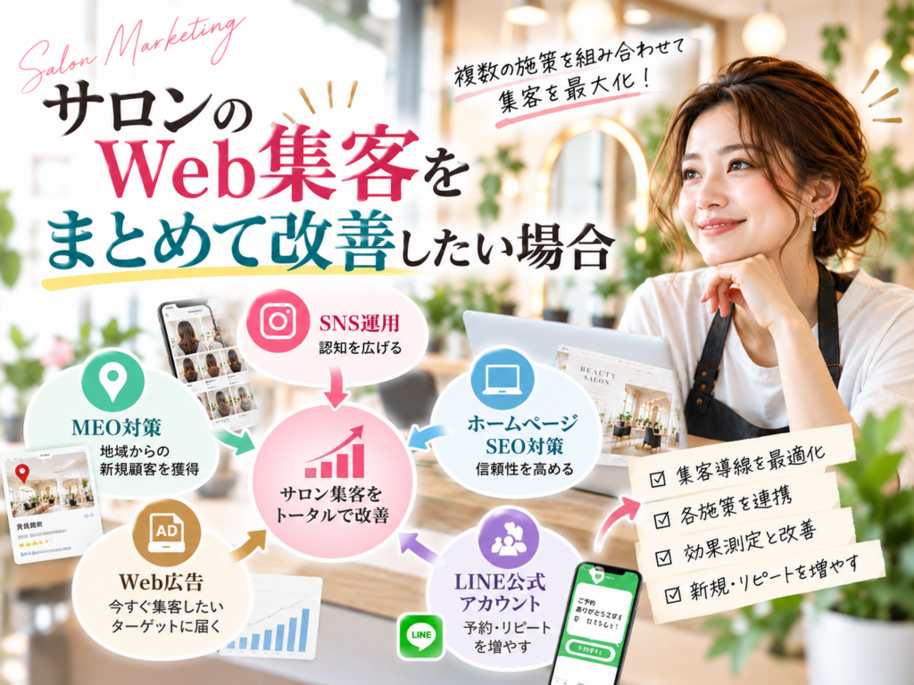 サロンのWeb集客をまとめて改善｜SNS・MEO・SEO・LINE・Web広告を組み合わせた集客方法