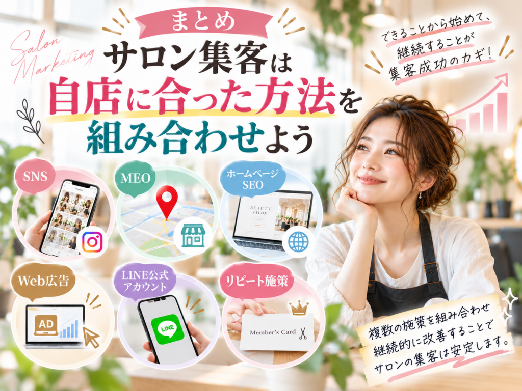 サロン集客は自店に合った方法を組み合わせる｜SNS・MEO・SEO・LINE・Web広告を活用