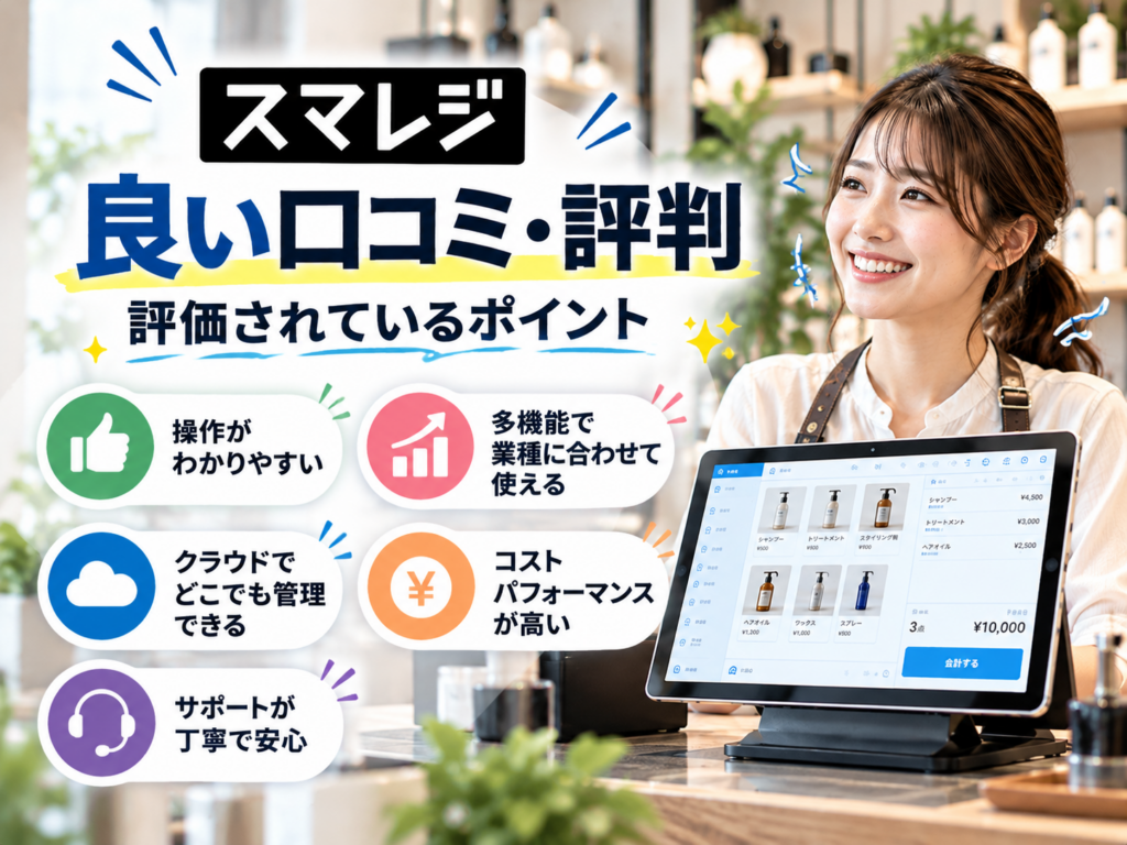スマレジの良い口コミ・評判|操作のわかりやすさや多機能性、クラウド管理、コストパフォーマンス、サポート体制など評価されているポイントを紹介