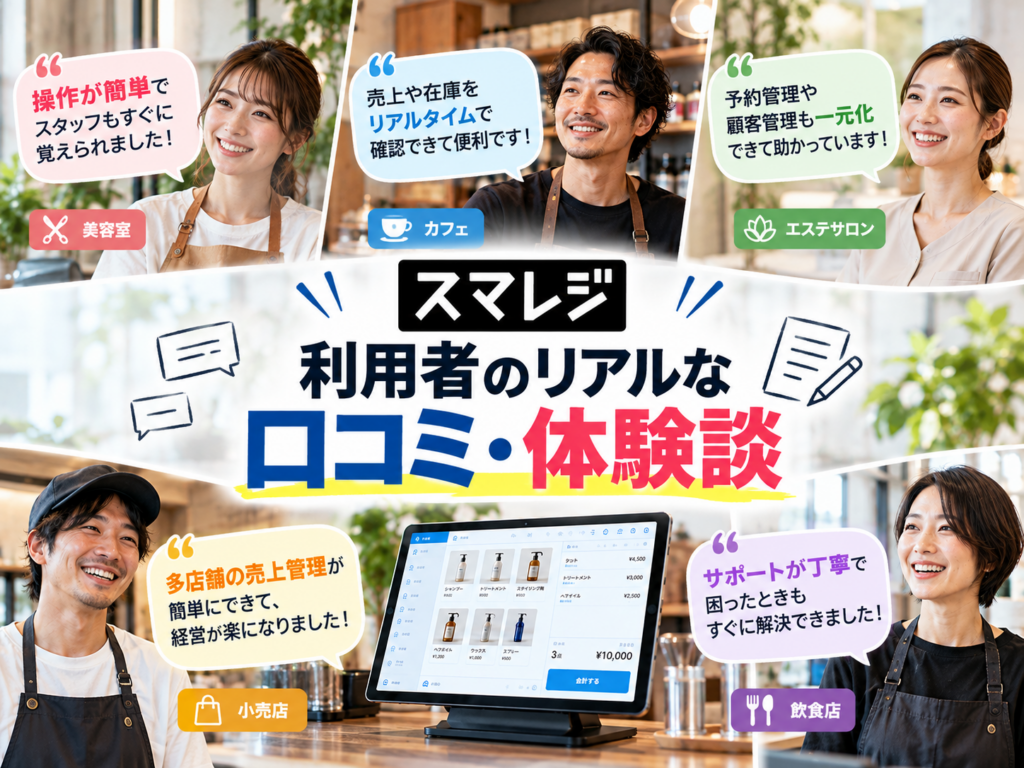 スマレジ利用者のリアルな口コミ・体験談|美容室・エステサロン・カフェ・小売店・飲食店での操作性や売上管理、サポートに関する評判を紹介