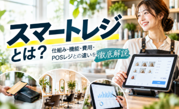 スマートレジとは？仕組み・機能・費用・POSレジとの違いを解説。タブレット型POSレジの会計画面やキャッシュレス決済、美容室での活用イメージを紹介。