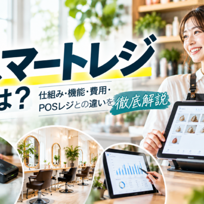 スマートレジとは？仕組み・機能・費用・POSレジとの違いを解説。タブレット型POSレジの会計画面やキャッシュレス決済、美容室での活用イメージを紹介。