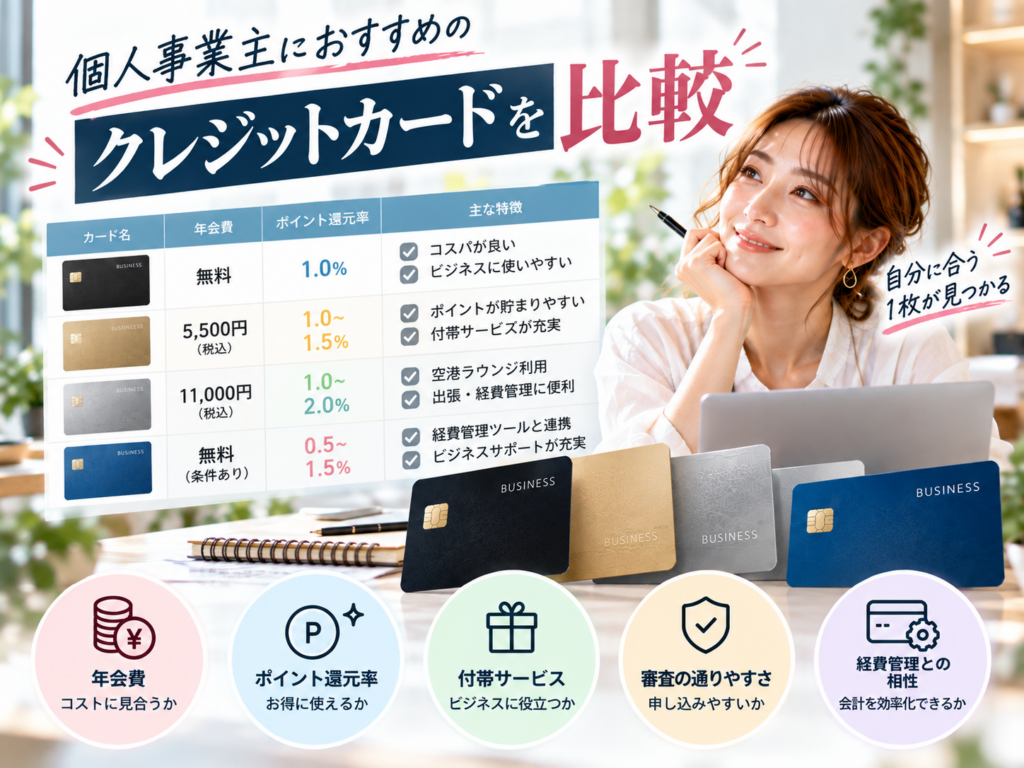 個人事業主におすすめのクレジットカードを年会費や特徴で比較