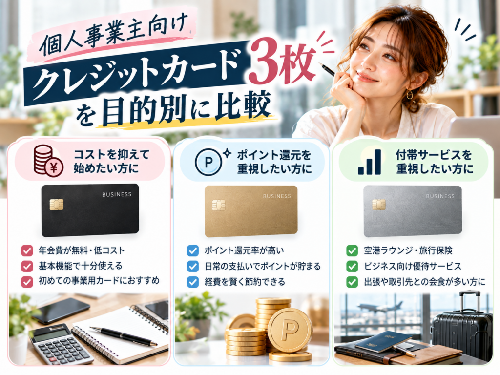 個人事業主向けクレジットカード3枚を目的別に比較
