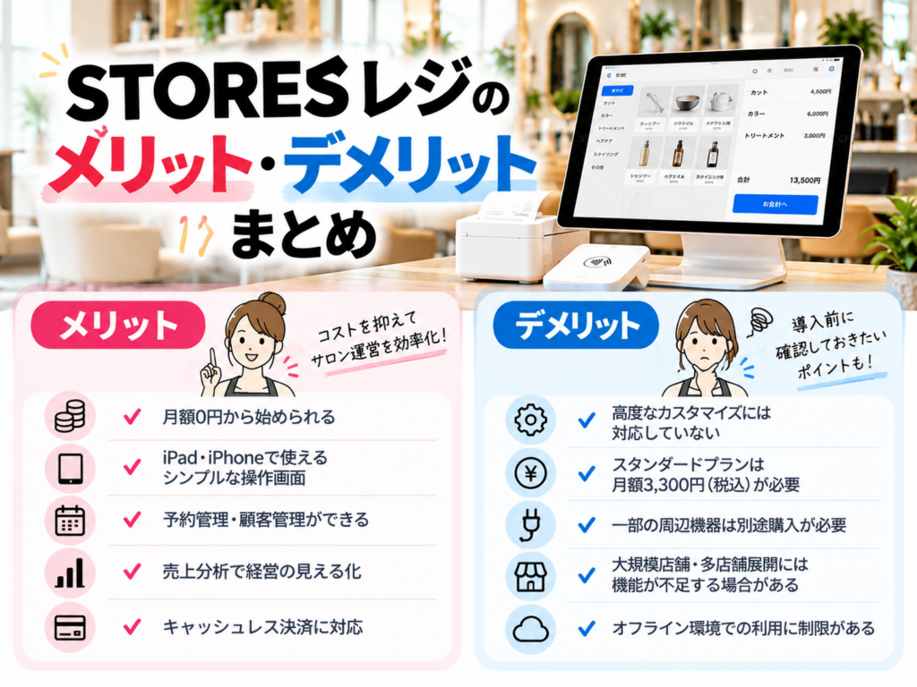 STORESレジのメリット・デメリットまとめ|月額0円から使える料金や操作性、予約・顧客管理、キャッシュレス決済の利点と導入前の注意点